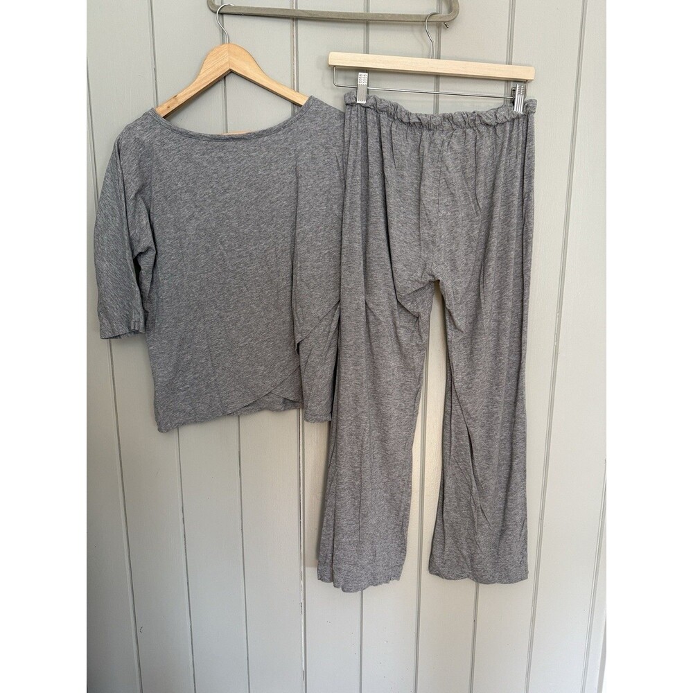 Cuyana Women's Lounge 2 Piece Set Top & Pants Heather Gray Pima Cotton Modal - Picture 6 of 7